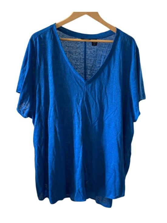 Tahari Tops - Tahari 100% Linen Top Women's 3X Blue V Neck Short Sleeve Plus Size